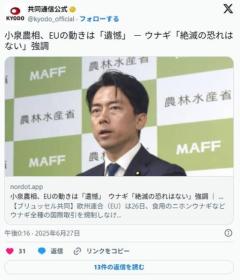 進次郎「ウナギ絶滅の恐れはない」