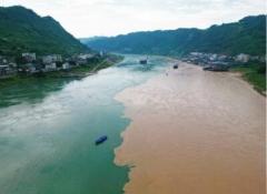 清流と濁流の「二色鍋」、雲南省を流れる金沙江と横江の合流点―中国