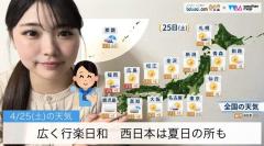 広く行楽日和、西日本は夏日の所も