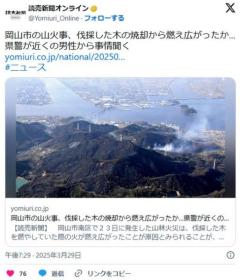【山林火災】岡山市の山火事、伐採した木の焼却から燃え広がったか…県警が近くの男性から事情聞くのイメージ画像