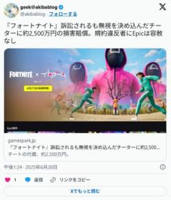たかがゲームのチートで訴訟w無視しても大丈夫だろw →原告の要求通り賠償2500万円で確定