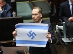 ポーランド極右議員、イスラエルをナチス・ドイツになぞらえ「ジェノサイド」批判 国旗のダビデの星をかぎ十字にのイメージ画像