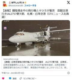 【北海道】丘珠空港発の飛行機とキツネが衝突JAL2757便欠航丘珠空港のイメージ画像