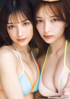 “エリマリ姉妹”Erika＆百瀬まりな、美バスト開放「ヤンマガ」6年ぶり表紙登場