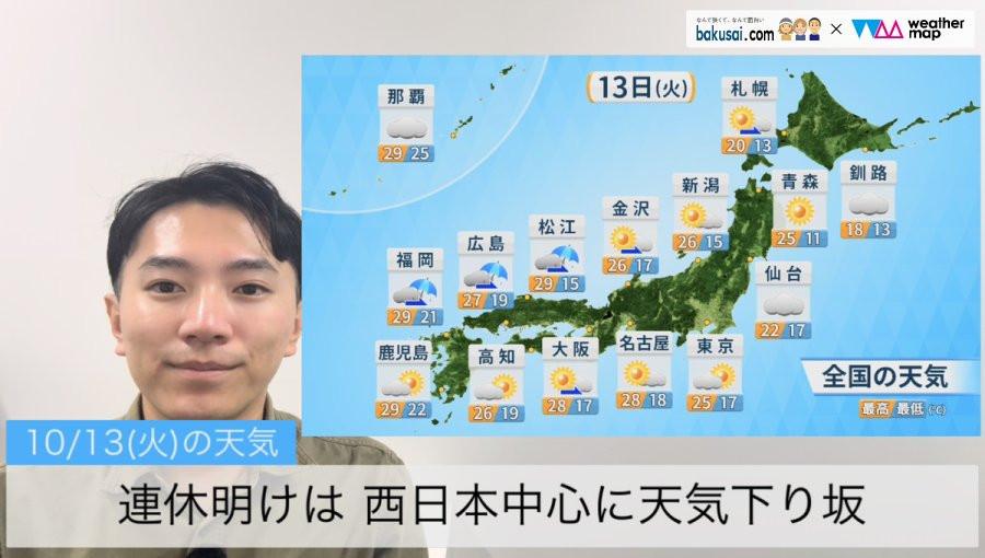 連休明けは 西日本中心に天気下り坂のイメージ画像