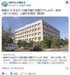 【新潟】給食の“かき玉汁”の器が左ひじに触れ児童がアレルギー症状「誤った対応」上越市を提訴のイメージ画像