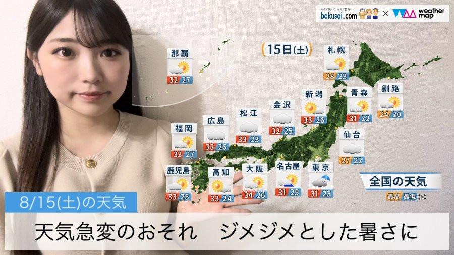 天気急変のおそれ、ジメジメとした暑さにのイメージ画像