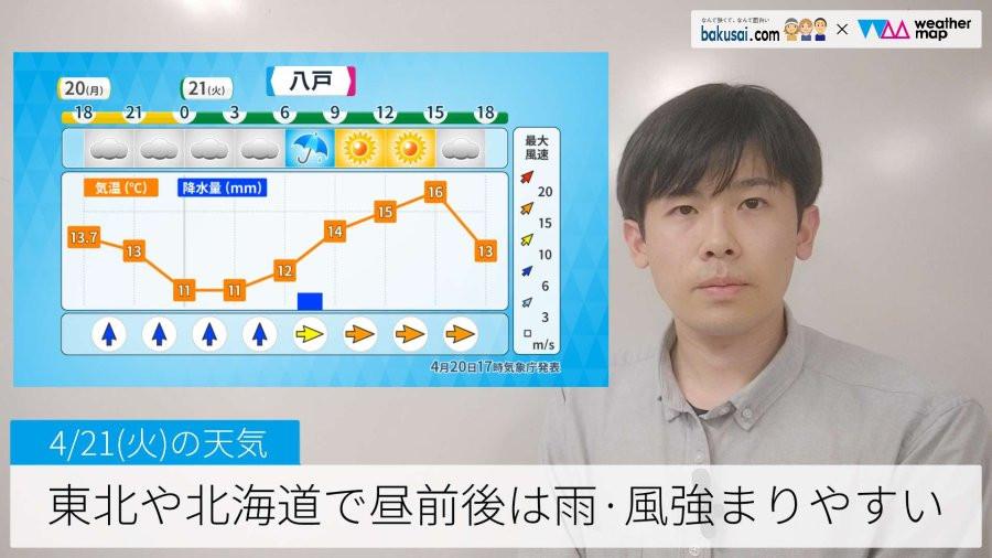 東北や北海道で昼前後は雨・風強まりやすいのイメージ画像