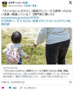 「犬じゃないんだから」2歳息子にハーネス使用への心ない言葉→間違っている？【専門家に聞いた】のイメージ画像