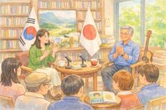 韓国元大統領が書店で日韓文学交流の場を演出