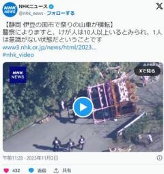 【祭り】静岡 伊豆の国「祭りの山車が横転」1人意識不明10人以上けがかのイメージ画像