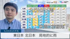 東日本と北日本は局地的に雨