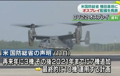 オスプレイ、横田基地配備を外相が発表