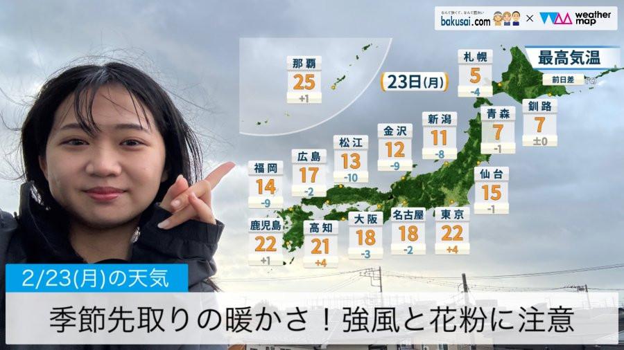 季節先取りの暖かさ！強風や花粉に注意のイメージ画像