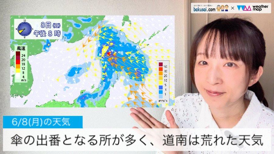 傘の出番となる所が多く、道南は荒れた天気のイメージ画像