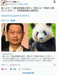 崖っぷち、自民党ついに最終兵器を投入『自民が勝てば、パンダを再び誘致』