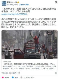 【海外/ハイチ】家族を殺された女性が報復、毒入り餃子でギャング40人を殺害のイメージ画像