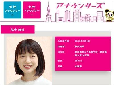 テレ朝 弘中綾香2位！｢女子アナランキング｣のキャラ立ち需要