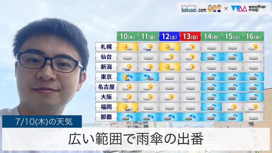 広い範囲で雨傘の出番のイメージ画像