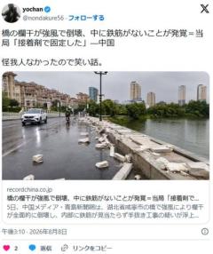 【中国】橋の欄干が強風で倒壊、中に鉄筋がないことが発覚＝当局「接着剤で固定した」のイメージ画像
