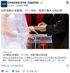 少子化の原因貧乏男が女に無視される現代日本30代男の未婚率200万円台64.7% 800万円以上17.3%