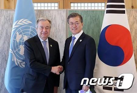 文大統領、国連事務総長と会談 朝鮮半島問題で意見交換 韓国