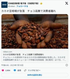 カカオ豆相場が急落。高くて誰も買えないため