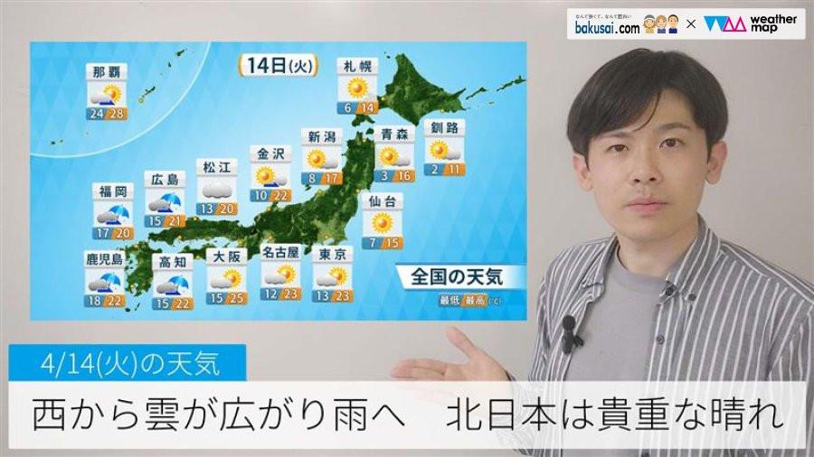 西から雲が広がり雨へ北日本は貴重な晴れのイメージ画像