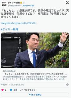 「もしもし、小泉進次郎です」突然の電話でビックリ…実は選挙戦術効果のほどは？専門家は「参院選でもかかってくるはず」