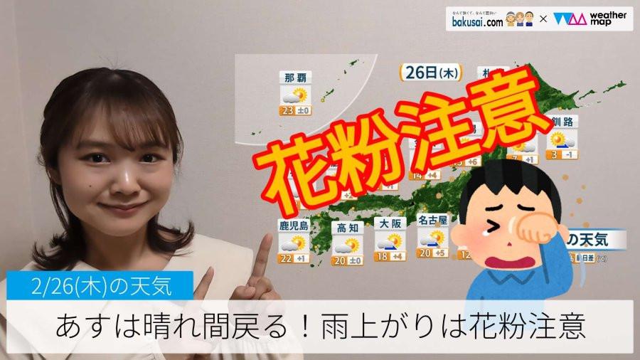 あすは晴れ間戻る！雨上りは花粉注意のイメージ画像