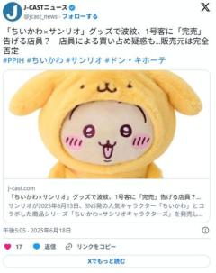 「ちいかわ×サンリオ」グッズで波紋、1号客に完売告げる店員？店員による買い占め疑惑も…販売元は完全否定のイメージ画像