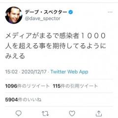 東京で新たに822人感染 デーブ・スペクターさん「メディアがまるで感染者1000人を超える事を期待してるようにみえる」ツイートし反響のイメージ画像