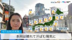 本州は晴れて汗ばむ陽気に