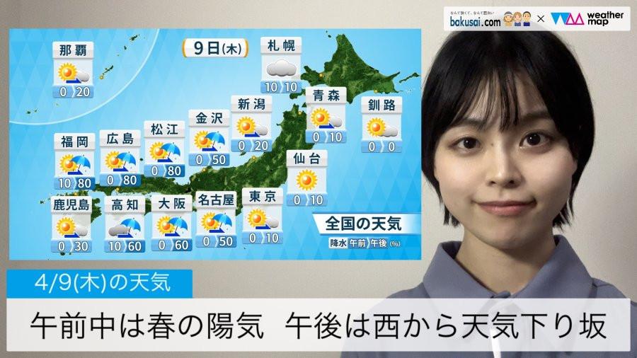 午前中は春の陽気午後は西から天気下り坂のイメージ画像