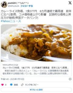 ぶっちゃけ本当はみんなあんま好きじゃない「カレーライス」、物価上昇で調理費用が過去最高値