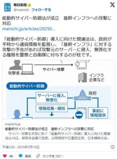 能動的サイバー防御法が成立攻撃元のサーバーに侵入し無害化共産党れいわなどは反対のイメージ画像