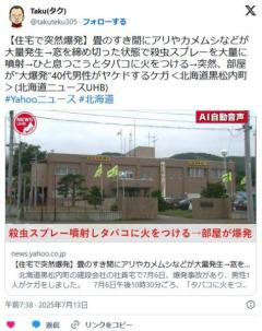 部屋に虫が大量発生→窓を締め切って殺虫スプレー→ひと息つこうとタバコに火をつける→部屋が爆発→