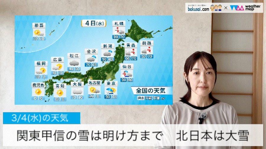 関東甲信の雪は明け方まで北日本は大雪のイメージ画像