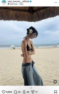 「首長！顔小さ！細！」「なんつー美人だ！」佐藤晴美、異国のビーチで見せたビキニ姿でファン魅了のイメージ画像