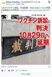 コロナワクチン訴訟、Meiji Seikaファルマ対原口氏は10月判決延期「変更理由明らかにされず」のイメージ画像