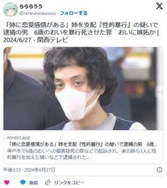 【兵庫】「姉に恋愛感情がある」姉を支配『性的暴行』の疑いで逮捕の男6歳の甥に嫉妬し暴行死させた罪