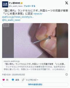 「国に帰れ」ランドセルにクギ…外国ルーツの児童が被害 「いじめ重大事態」に認定のイメージ画像