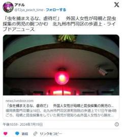 「虫を捕まえるな、虐待だ」外国人女性が母親と昆虫採集の男児の腕つかむ北九州市門司区の歩道上のイメージ画像