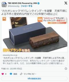 “カカオショック”がバレンタインデーを直撃天候不順による不作と円安でこの2年間で4倍以上に
