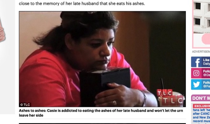 夫の亡骸を食べる「遺灰中毒」の女性 ―  夫を全て食べつくし、二度失う恐怖に怯え…の画像1