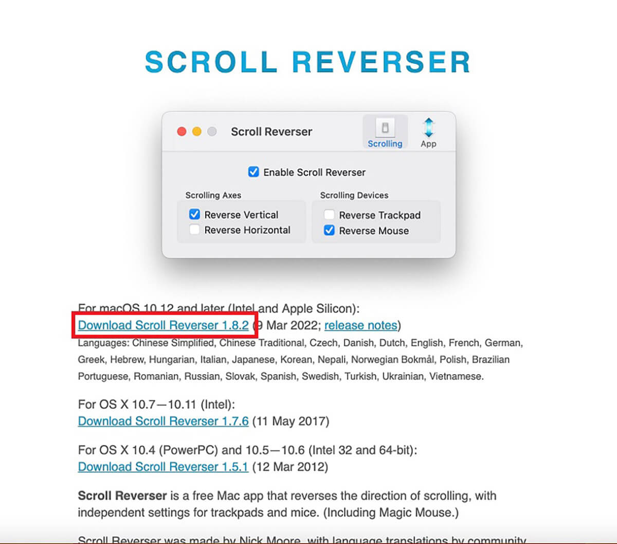 【方法②】Scroll Reverserアプリを使用、ダウンロード1