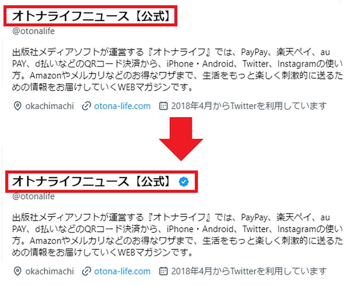 Twitter BlueとはユーザーIDの横に青い「承認バッジ」が付くことです