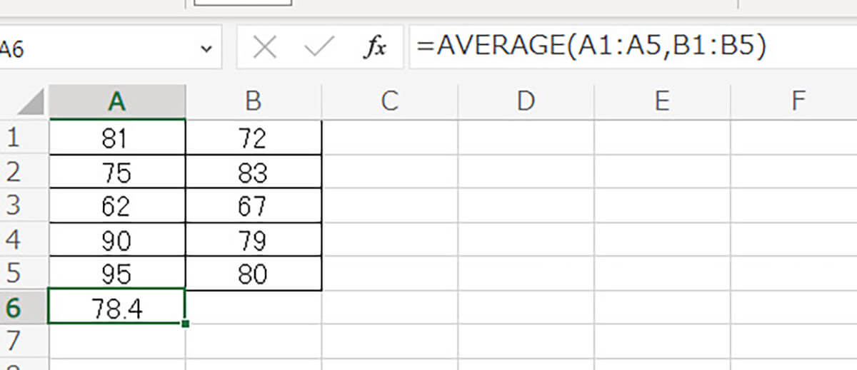 AVERAGE: 選択した範囲の平均値を計算する2