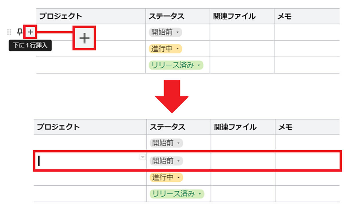 テンプレートから文中に表を挿入する手順2