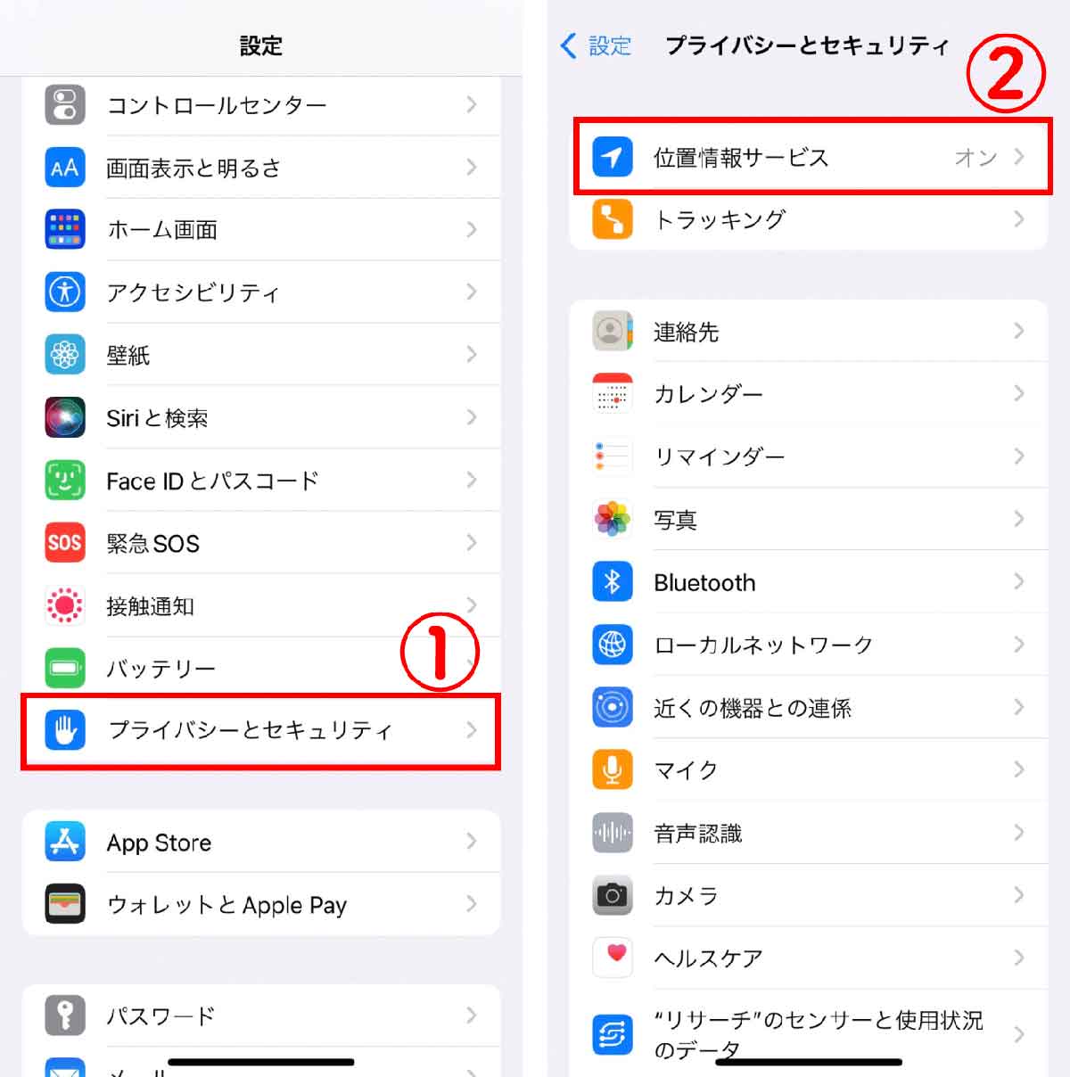 アプリの位置情報をオフ、もしくは使用中のみ有効化1